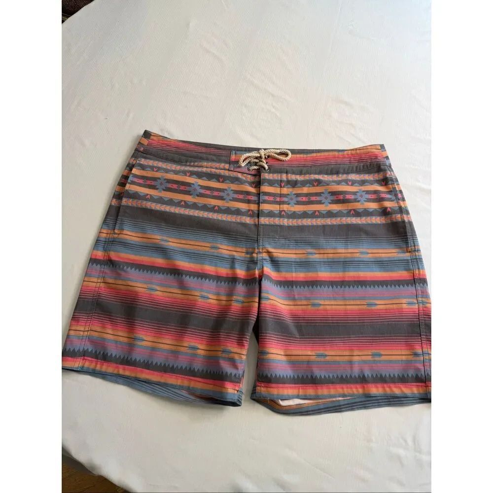 Faherty Board Shorts Mens 38 Fire Sky Aztek Swim Trunks Surfing Huckberry